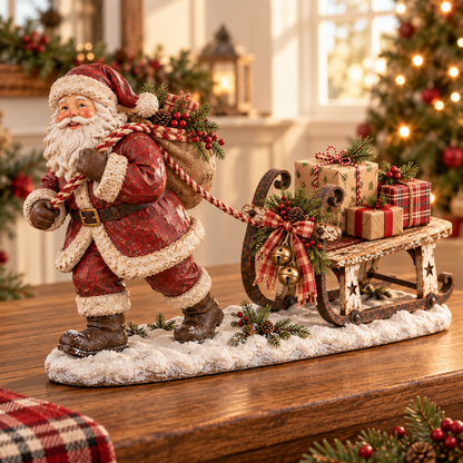 🎅🛷 Santa's Christmas Sleigh Farmhouse Table Decor — Festive Centerpiece with Gift-Filled Sleigh