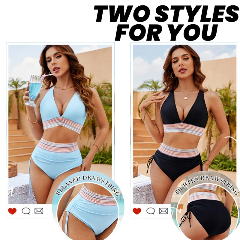 🔥S~4XL available🔥2025 High Waisted Tummy Control Color Block Bikinisets