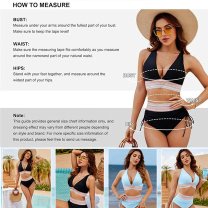 🔥S~4XL available🔥2025 High Waisted Tummy Control Color Block Bikinisets