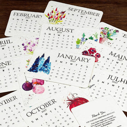 🌱 2027 Seed Paper Calendar — Plantable Eco-Friendly Gift with 12 Botanical Designs