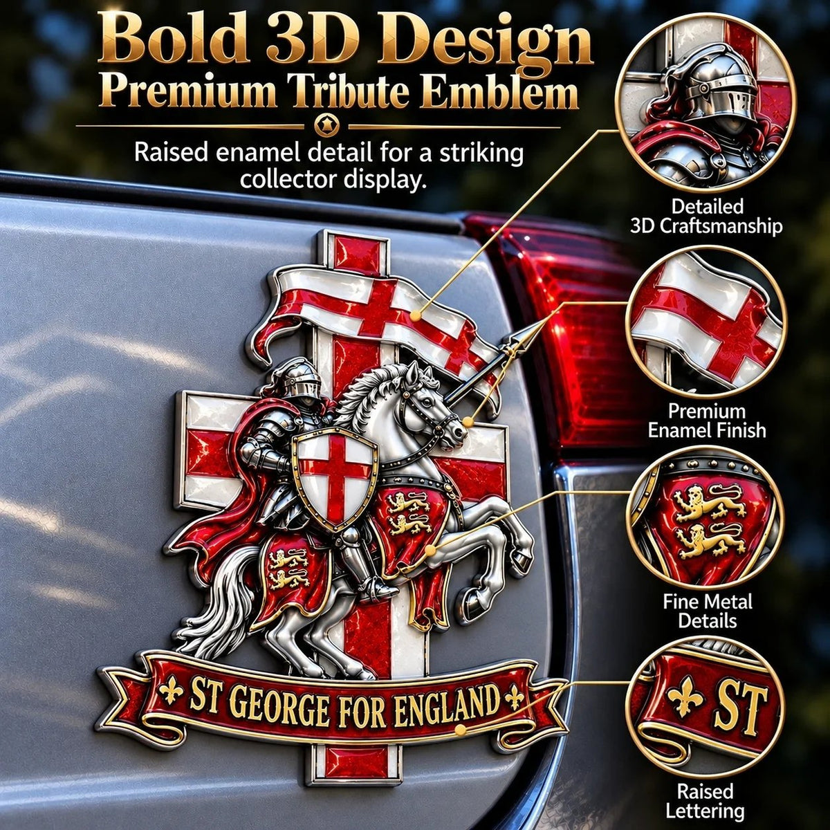 🛡️⚔️ St George Commemorative Metal Car Emblem — English Heritage Tribute with Cross of St George