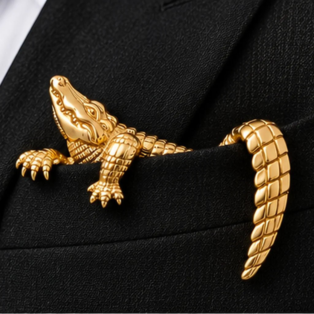 🐊✨ Sculptural Animal Metal Pocket Square