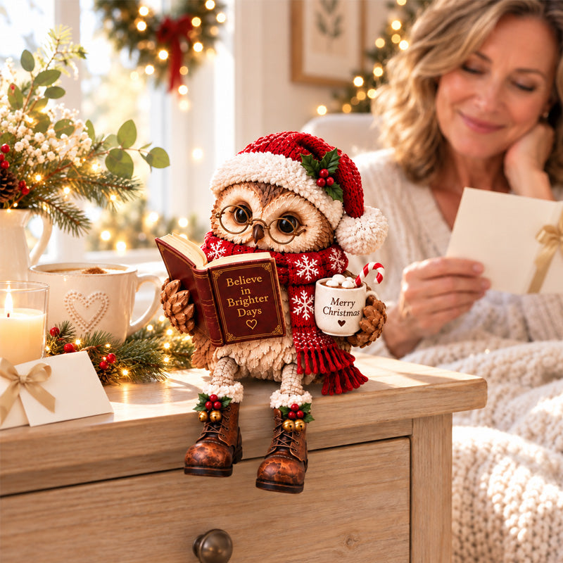 🦉📚 Owl Figurine — Bookish Charm with Glasses, Book & Cozy Details