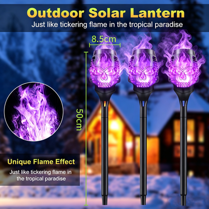 💀 Solar Purple Flickering Skull Flame Torch Lights: Spooky Halloween Outdoor Decor! 🎃