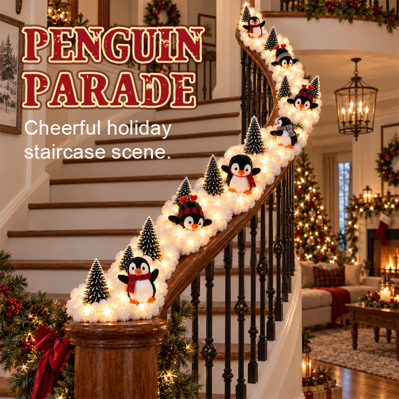 🐧✨ Penguin Staircase Decoration — Festive Illuminated Penguin Parade for Holiday Stairs