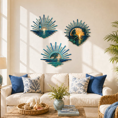🌊 ‘Legend of the Sunset Tides’ Metal Wall Art: Coastal Ocean Sunset Decor! 🌅