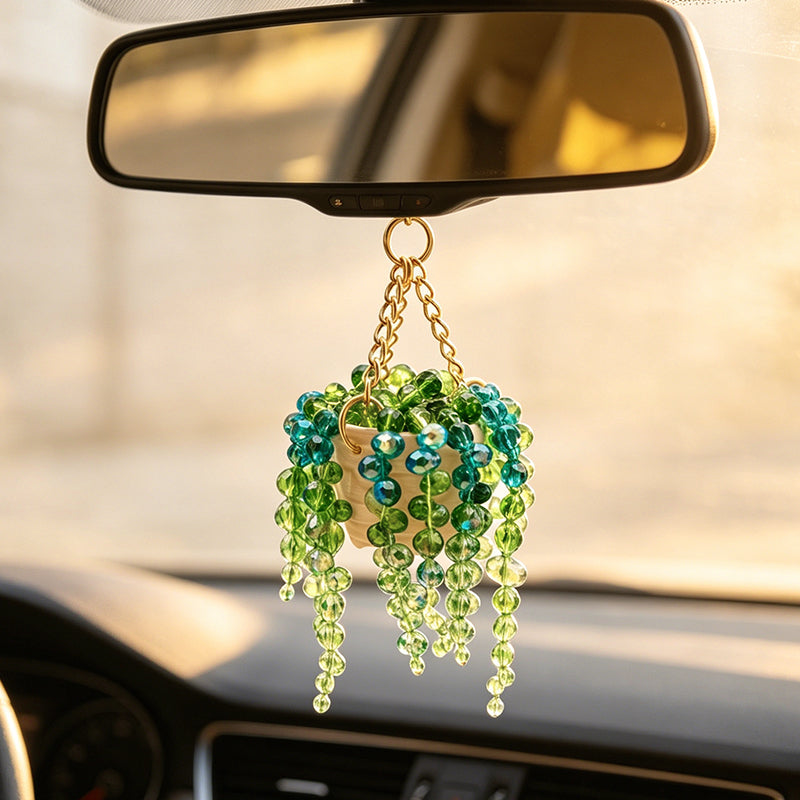 ✨Sun-Kissed Beaded Succulent Car Charm☀️