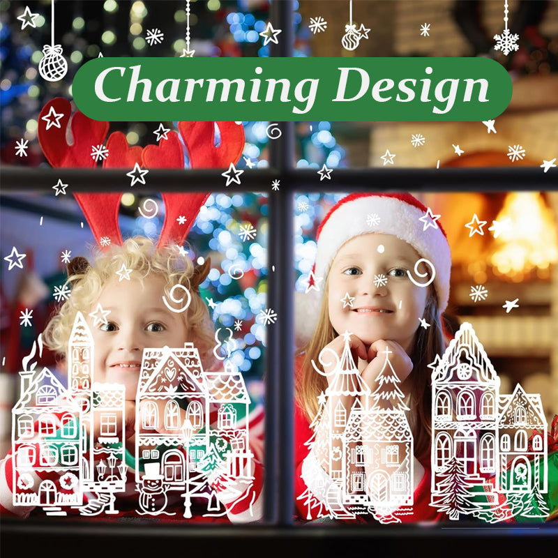 🏘️Christmas Village Window Decals -- Peel & Stick Snowy Scene for Glass Doors & Windows