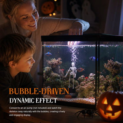 💀 Halloween Dynamic Skeleton Fish Tank Ornament: Air-Driven Aquarium Decor!🐠