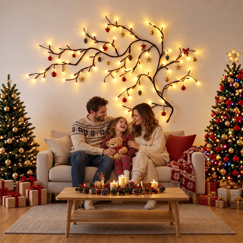 🕯️✨ Warm White LED Branch Light — Flexible Christmas Wall Decor with 8 Lighting Modes