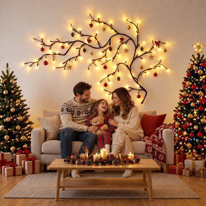 🕯️✨ Warm White LED Branch Light — Flexible Christmas Wall Decor with 8 Lighting Modes