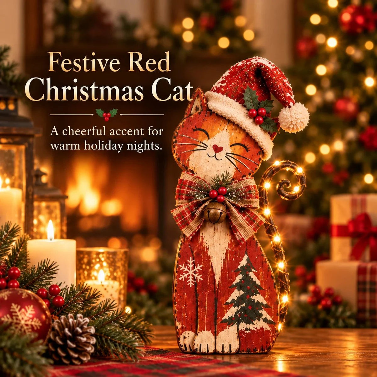 🐱Vintage Christmas Cats -- Nostalgic Hat & Bow Decor