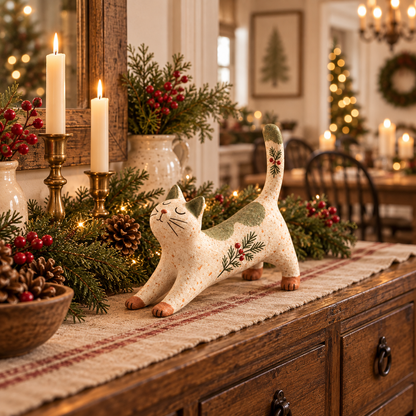 🐈🎄 Woodland Christmas Cat Figurine--a cosy little woodland friend for your holiday home