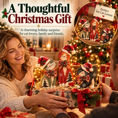 🐱Vintage Christmas Cats -- Nostalgic Hat & Bow Decor