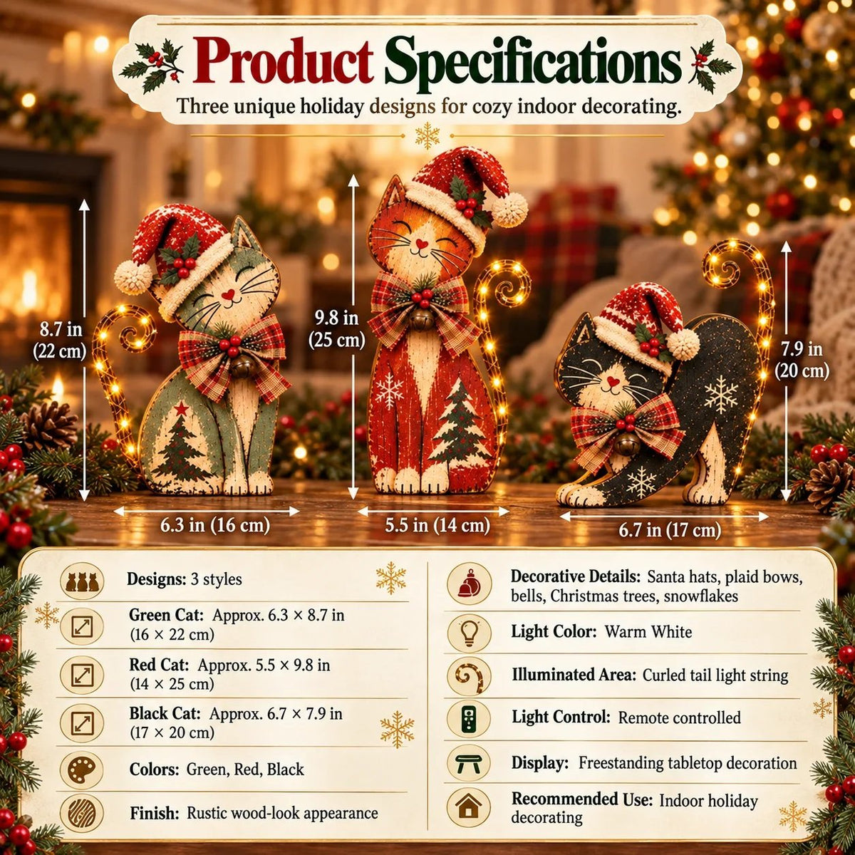 🐱Vintage Christmas Cats -- Nostalgic Hat & Bow Decor