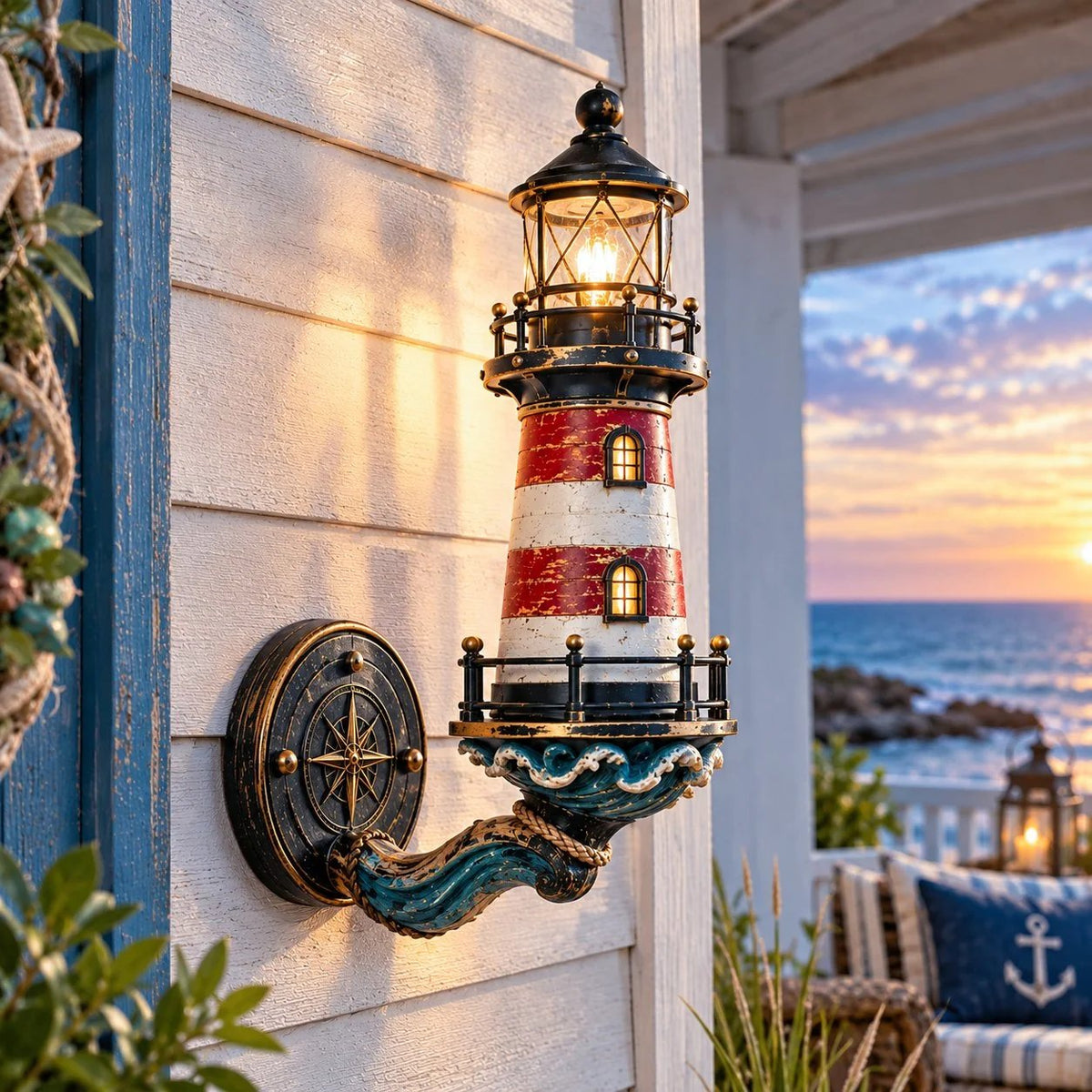 🌊⚓ Vintage Coastal Lighthouse Wall Light — Nautical Glow for Porch, Lake House & Beach Home