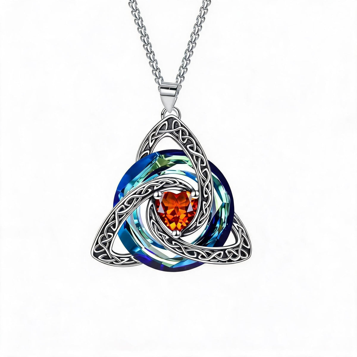 🍀💎 Birthstone Celtic Trinity Knot Necklace — Personalised Irish-Scottish Keepsake in 12 Birthstone Colours