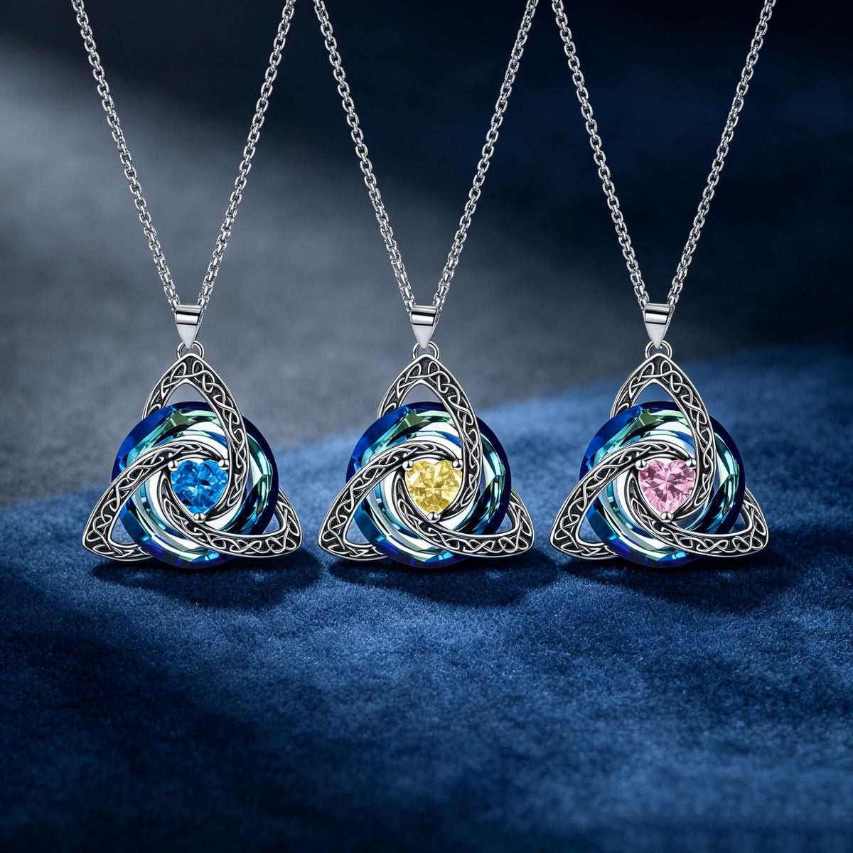 🍀💎 Birthstone Celtic Trinity Knot Necklace — Personalised Irish-Scottish Keepsake in 12 Birthstone Colours