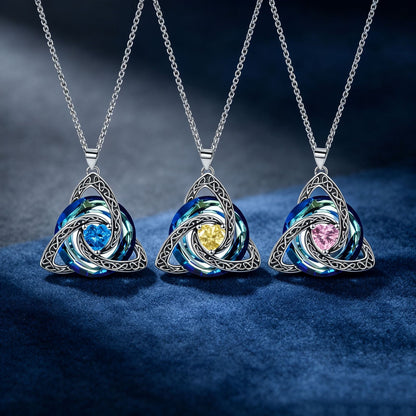 🍀💎 Birthstone Celtic Trinity Knot Necklace — Personalised Irish-Scottish Keepsake in 12 Birthstone Colours