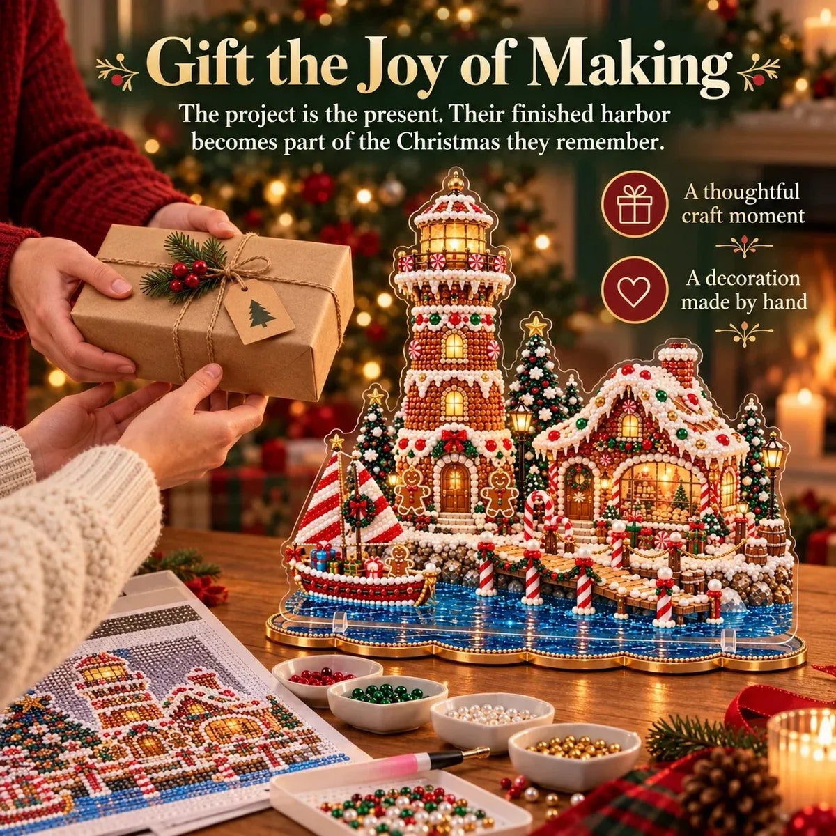 🗼DIY Pearl Diamond Christmas Lighthouse Kit -- 8 Coastal Styles, Bead-by-Bead Craft & Standing Holiday Display