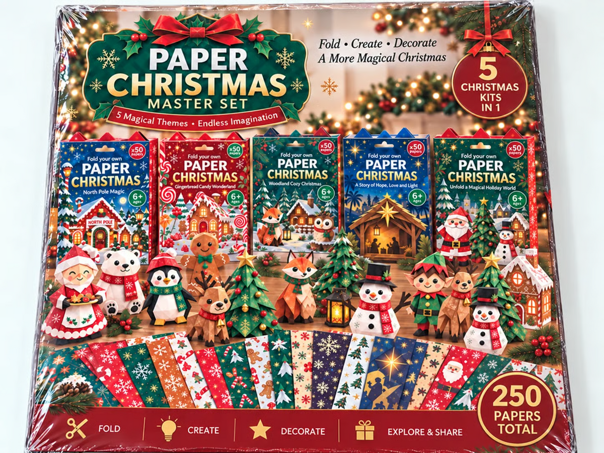 🎄✂️ Paper Christmas Craft Kit — 250 Sheets, 5 Festive Themes, DIY 3D Paper Crafts
