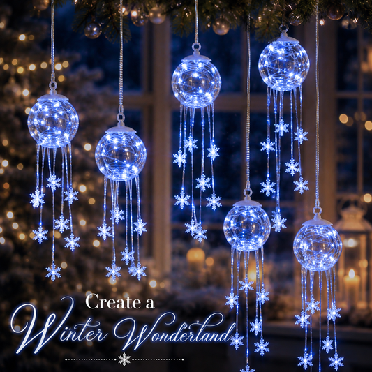❄️💎 Icy Glow Hanging Ornament — Crystal Globe & Snowflake LED Cascade