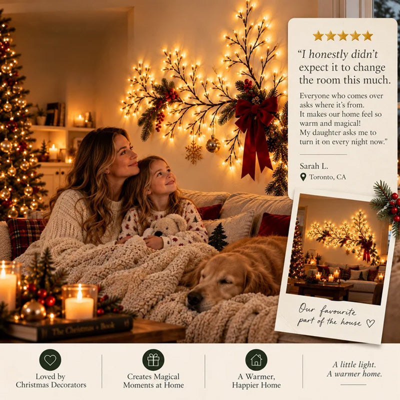 🕯️✨ Warm White LED Branch Light — Flexible Christmas Wall Decor with 8 Lighting Modes