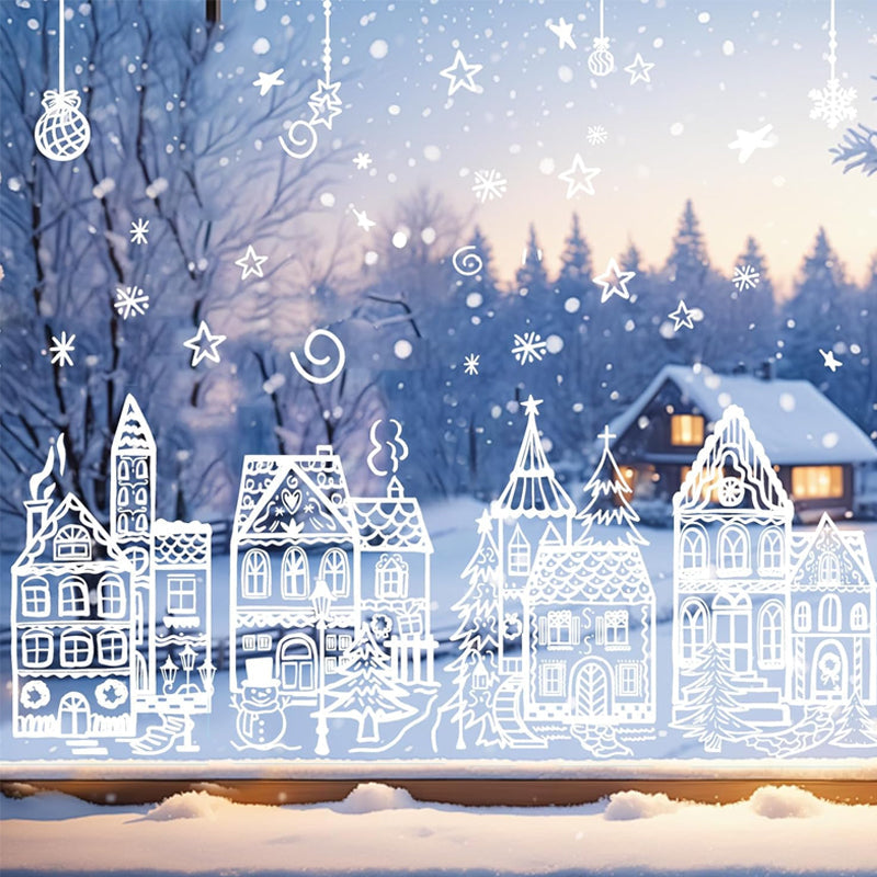 🏘️Christmas Village Window Decals -- Peel & Stick Snowy Scene for Glass Doors & Windows