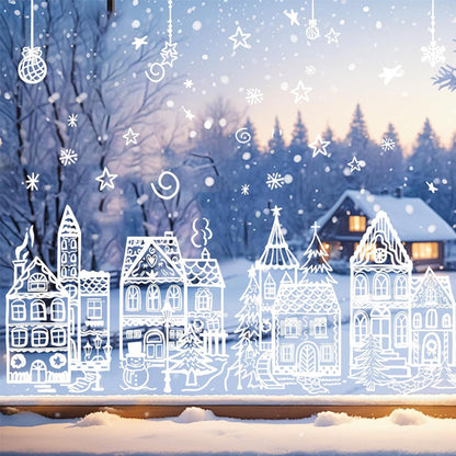 🏘️Christmas Village Window Decals -- Peel & Stick Snowy Scene for Glass Doors & Windows