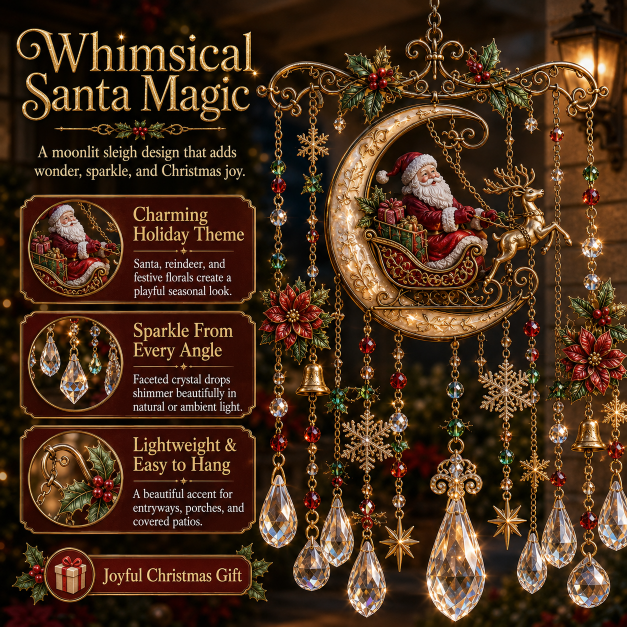 🎄 Christmas Crystal Wind Chime: Sparkling Holiday Porch & Garden Decor! ✨