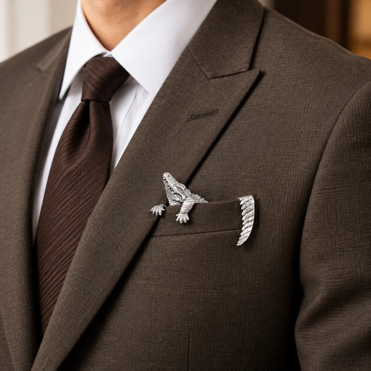 🐊✨ Sculptural Animal Metal Pocket Square