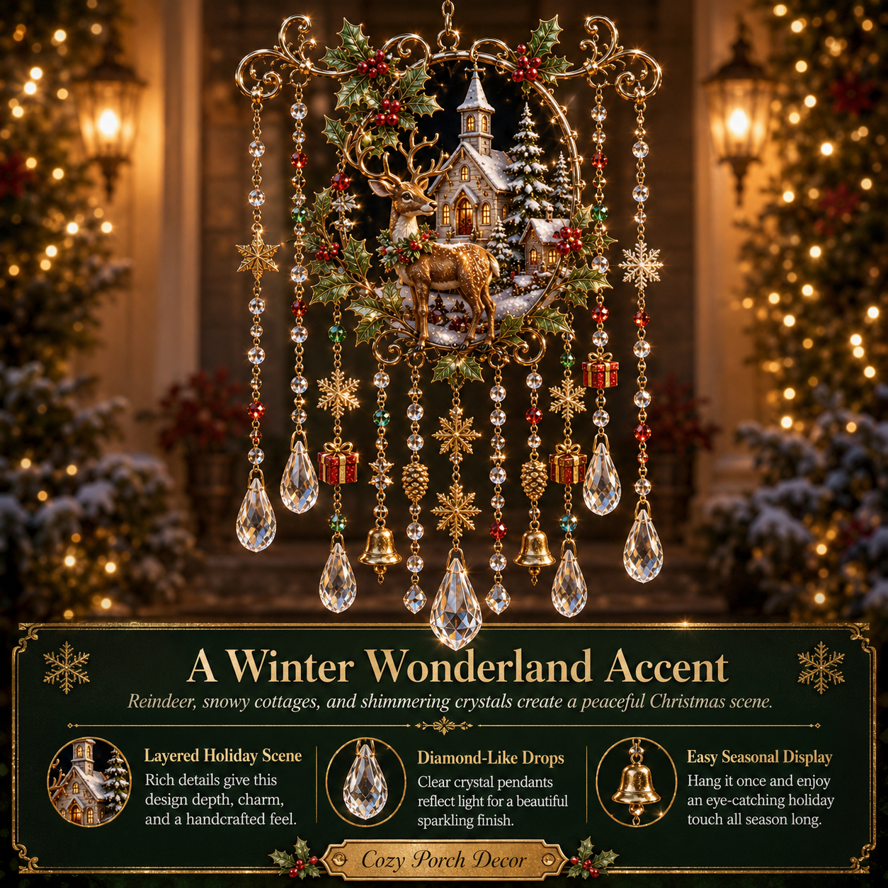🎄 Christmas Crystal Wind Chime: Sparkling Holiday Porch & Garden Decor! ✨