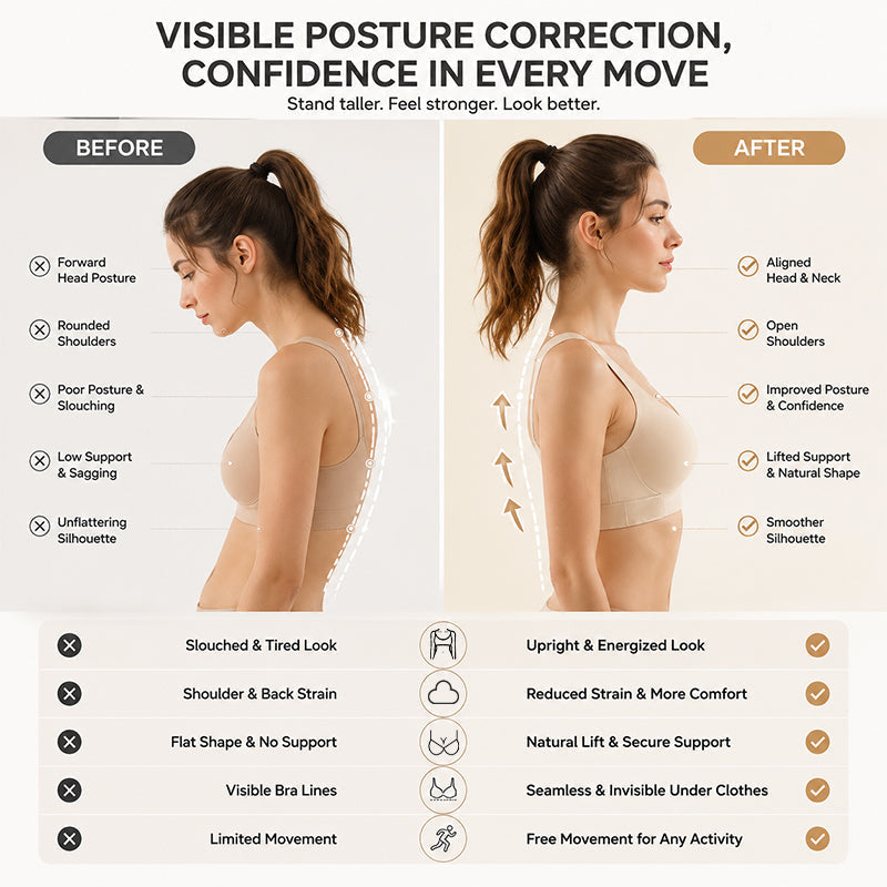 🧘 Women’s Posture Correcting Back-Smoothing Sports Bra: Wireless Support & Front Closure! ✨