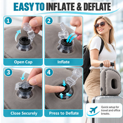 ✈️💤 Portable Inflatable Airplane Sleep Pillow — Forward & Side Rest Support
