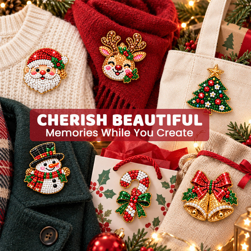 ✨🎄 DIY Christmas Diamond Painting Brooch Kit — 6 Festive Designs, Wearable Sparkle