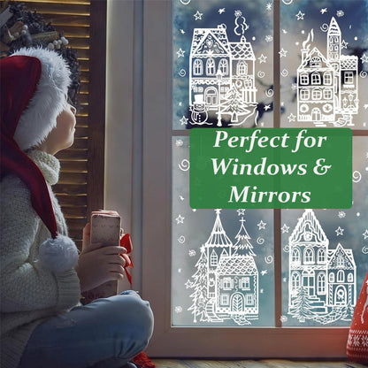 🏘️Christmas Village Window Decals -- Peel & Stick Snowy Scene for Glass Doors & Windows