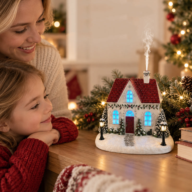 🎄✨ Mistletoe Lane Christmas House Diffuser — Festive Holiday Village Diffuser with Glowing Windows & Charming Chimney Mist