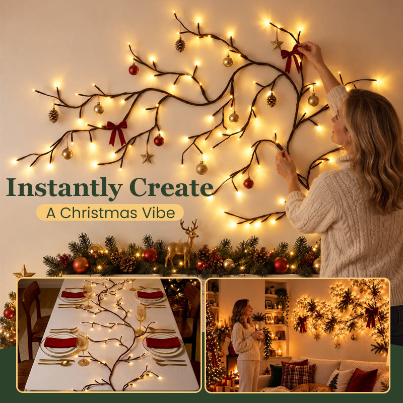 🕯️✨ Warm White LED Branch Light — Flexible Christmas Wall Decor with 8 Lighting Modes