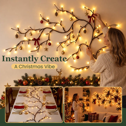 🕯️✨ Warm White LED Branch Light — Flexible Christmas Wall Decor with 8 Lighting Modes