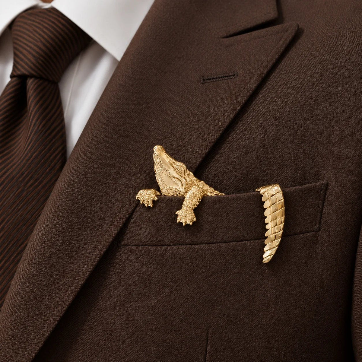 🐊✨ Sculptural Animal Metal Pocket Square