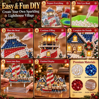 🗼DIY Pearl Diamond Christmas Lighthouse Kit -- 8 Coastal Styles, Bead-by-Bead Craft & Standing Holiday Display