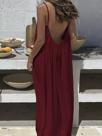 🔥In High Demand! 📈💃Women's Solid Color Backless Cami Dress🎀👚