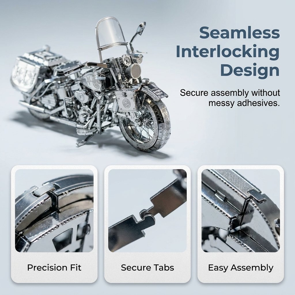 🏍️ 3D Stainless Steel Harley-Style Motorcycle Kit: DIY Mechanical Model Display! 🛠️