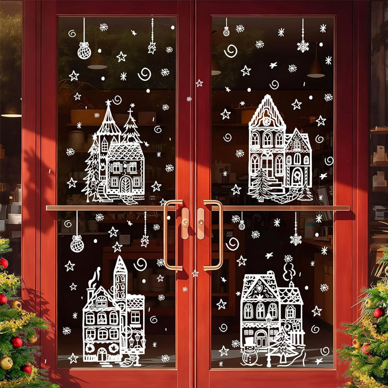 🏘️Christmas Village Window Decals -- Peel & Stick Snowy Scene for Glass Doors & Windows