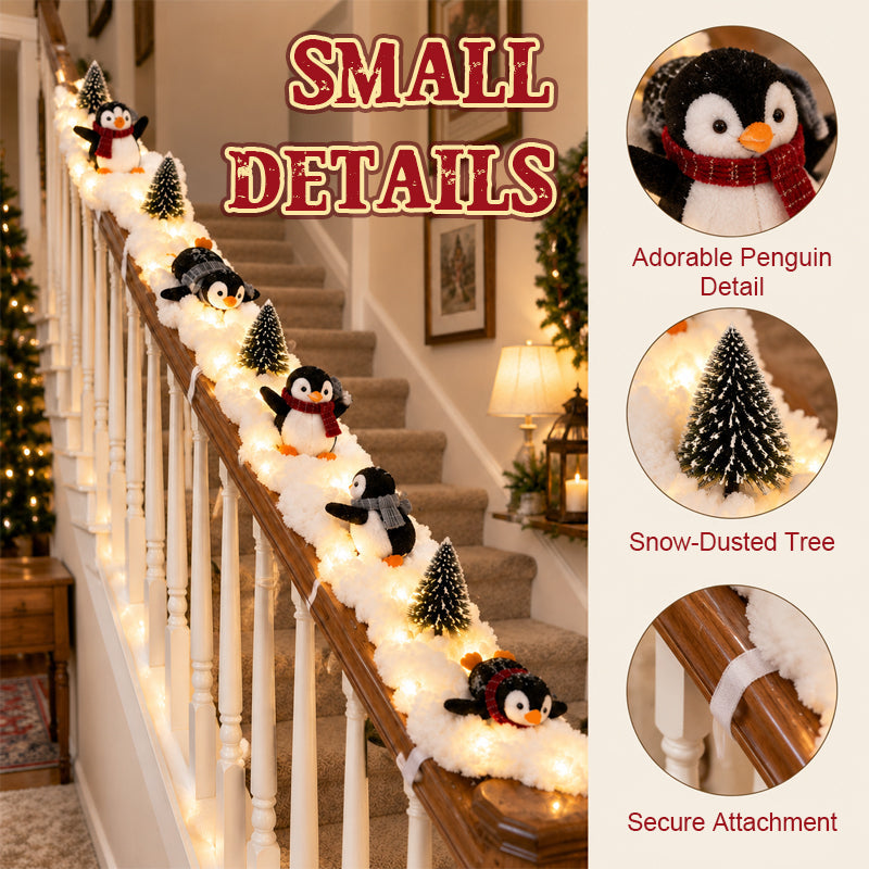 🐧✨ Penguin Staircase Decoration — Festive Illuminated Penguin Parade for Holiday Stairs
