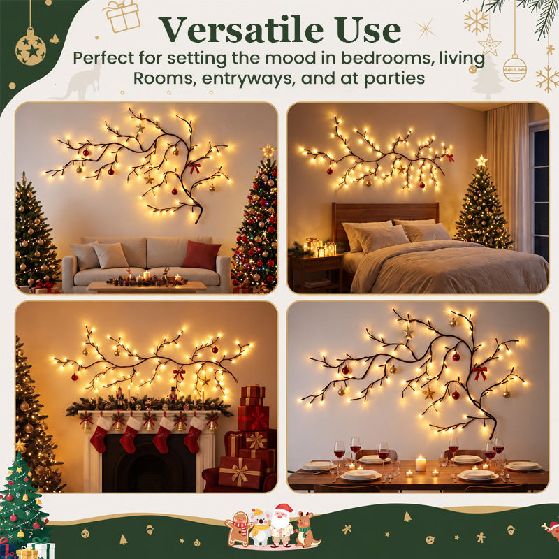 🕯️✨ Warm White LED Branch Light — Flexible Christmas Wall Decor with 8 Lighting Modes