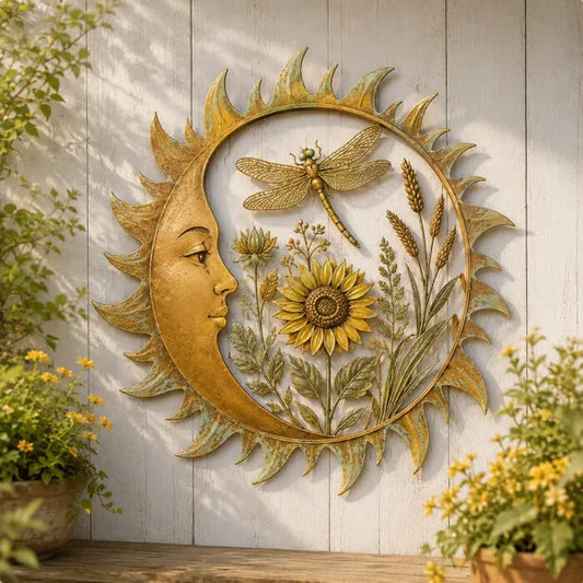 ☀️ Vintage Sun Garden Wall Decor: Rustic Metallic Botanical Art! 🌿
