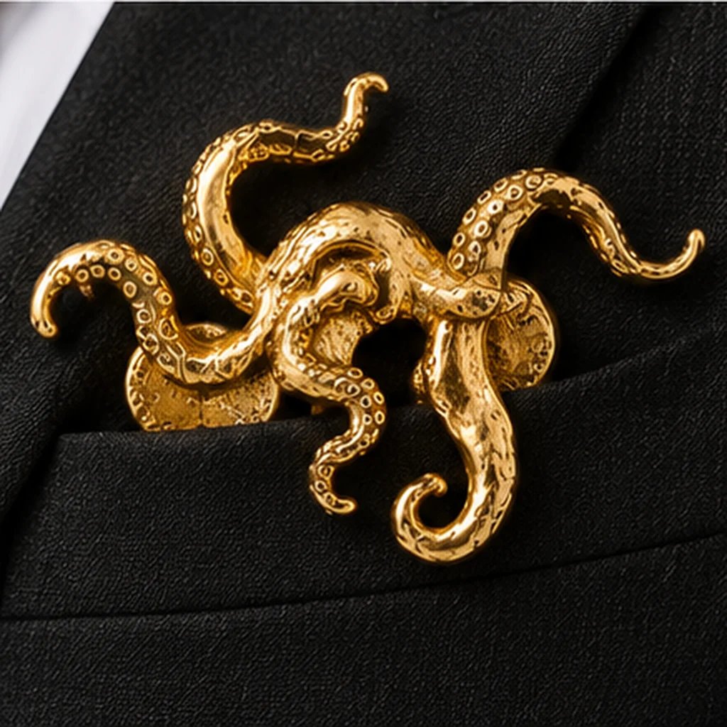 🐊✨ Sculptural Animal Metal Pocket Square