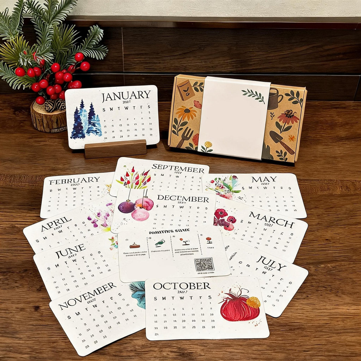 🌱 2027 Seed Paper Calendar — Plantable Eco-Friendly Gift with 12 Botanical Designs