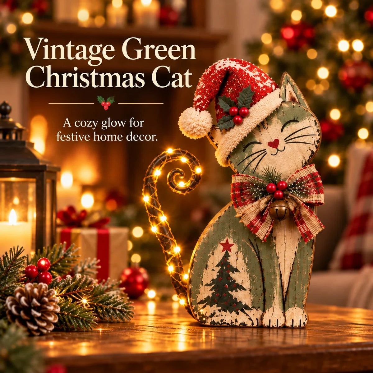 🐱Vintage Christmas Cats -- Nostalgic Hat & Bow Decor